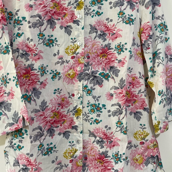 East White Pink Floral Print Shirt 3/4 Sleeve Collared Size 10 100% Cotton - Picture 6 of 10